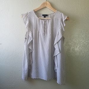 White patterned flutter silk blouse